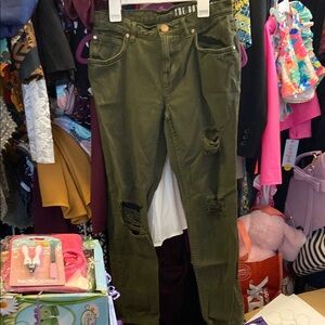 Olive Green Boyfriend Distressed Jeans